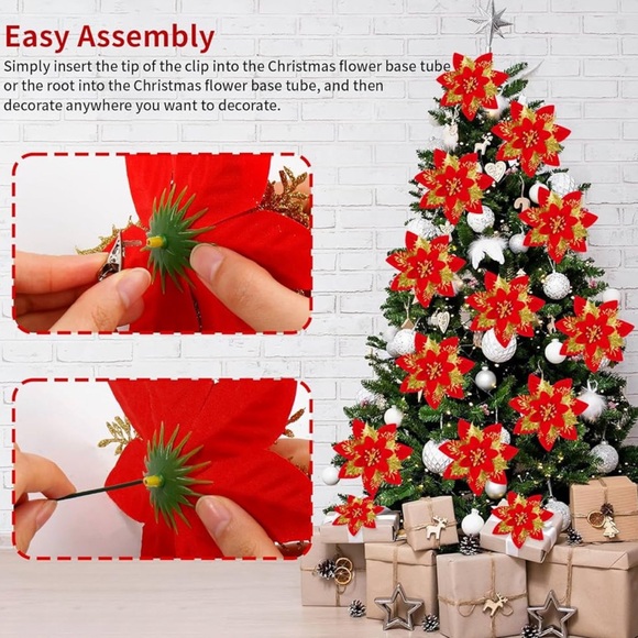 2 bundle 16Pcs Christmas Poinsettia Flower Decorations NEW! - Picture 8 of 10